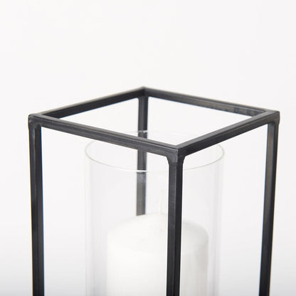 Mercana - Cindy Matte Black Metal and Hurricane Glass Pillar Tabletop Candle Holders (Set of 2) - 69849 view 4