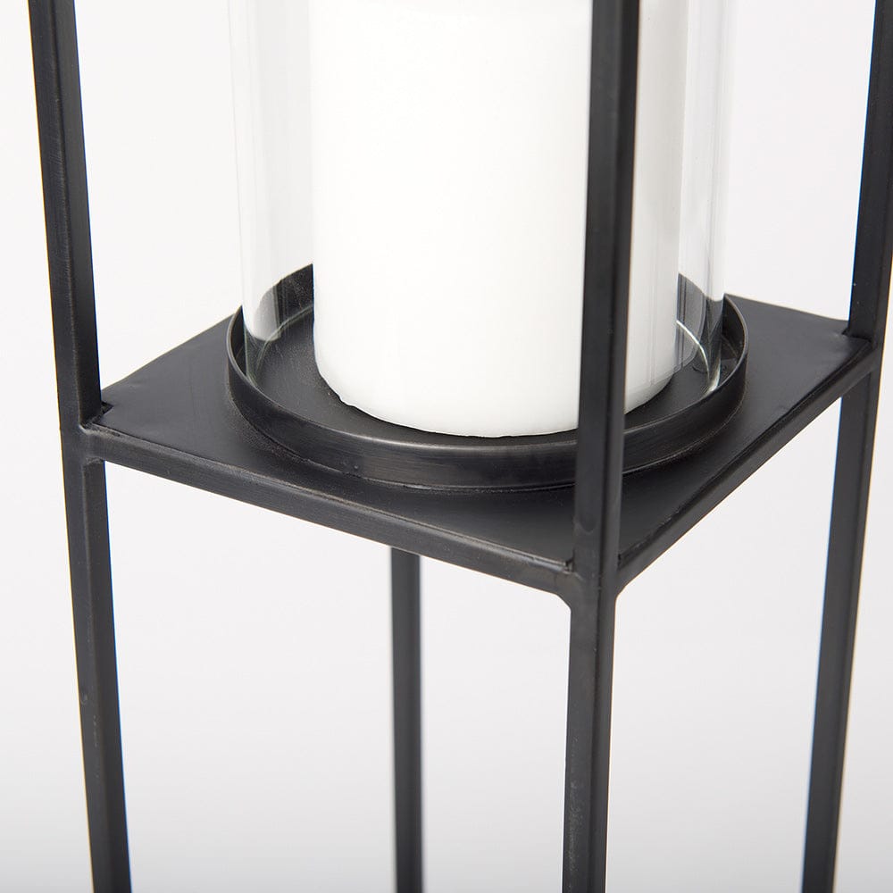 Mercana - Cindy Matte Black Metal and Hurricane Glass Pillar Tabletop Candle Holders (Set of 2) - 69849 view 5