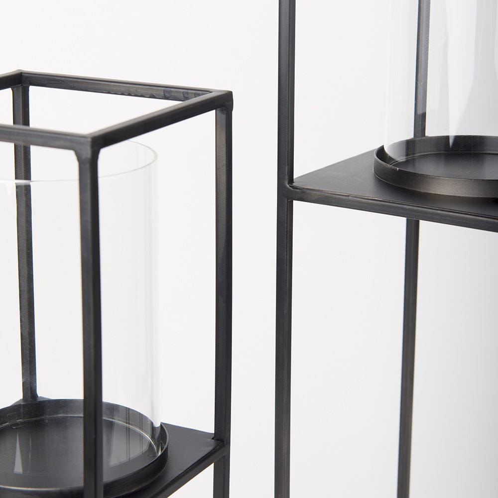 Mercana - Cindy Matte Black Metal and Hurricane Glass Pillar Tabletop Candle Holders (Set of 2) - 69849 view 6