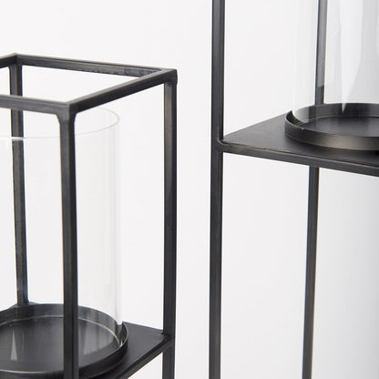 Mercana - Cindy Matte Black Metal and Hurricane Glass Pillar Tabletop Candle Holders (Set of 2) - 69849 view 6