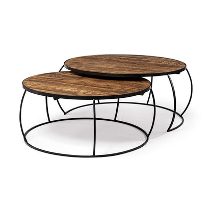 Mercana - Clapp I 41" & 38" Round Brown Wood Top Black Iron Base Nesting Coffee Tables (Set of 2) - 50350_CLOSEOUT view 1