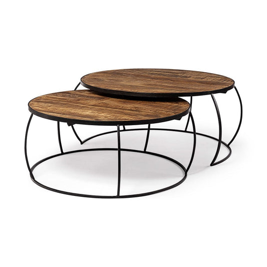 Mercana - Clapp I 41" & 38" Round Brown Wood Top Black Iron Base Nesting Coffee Tables (Set of 2) - 50350_CLOSEOUT view 1