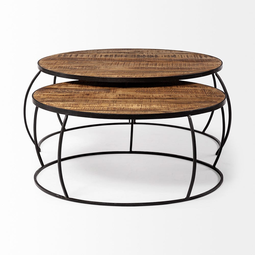 Mercana - Clapp I 41" & 38" Round Brown Wood Top Black Iron Base Nesting Coffee Tables (Set of 2) - 50350_CLOSEOUT view 2