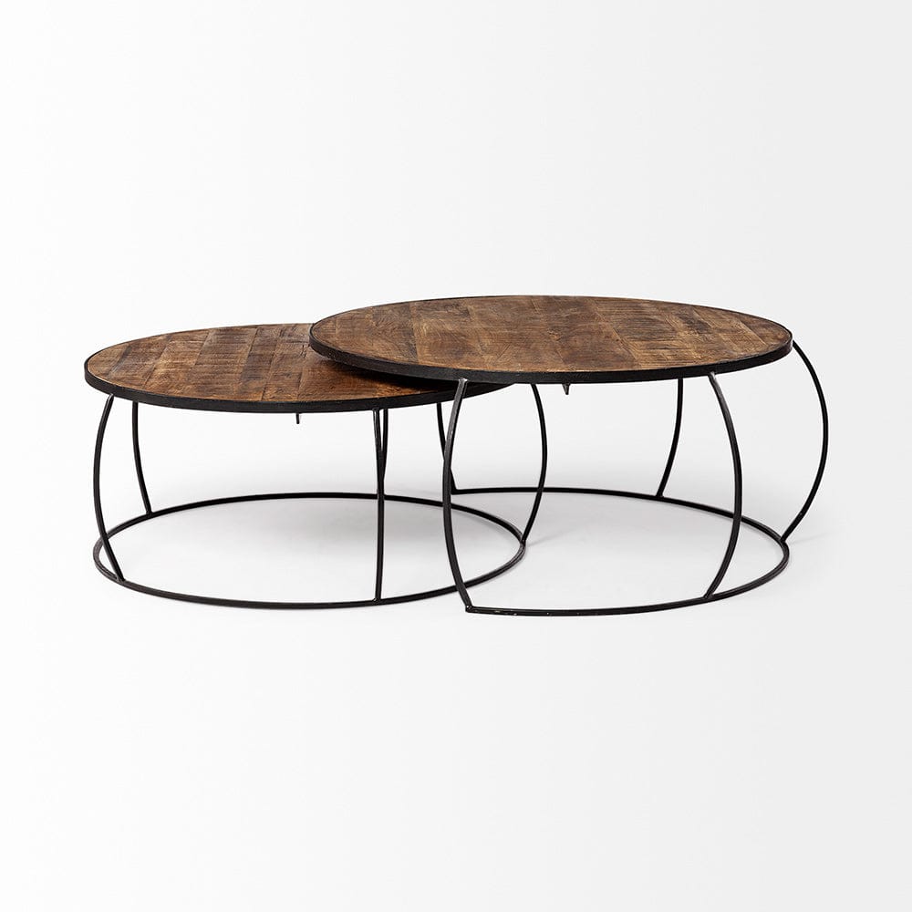 Mercana - Clapp I 41" & 38" Round Brown Wood Top Black Iron Base Nesting Coffee Tables (Set of 2) - 50350_CLOSEOUT view 3