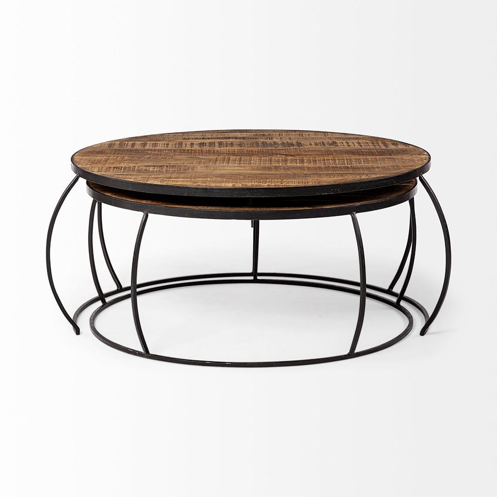 Mercana - Clapp I 41" & 38" Round Brown Wood Top Black Iron Base Nesting Coffee Tables (Set of 2) - 50350_CLOSEOUT view 5