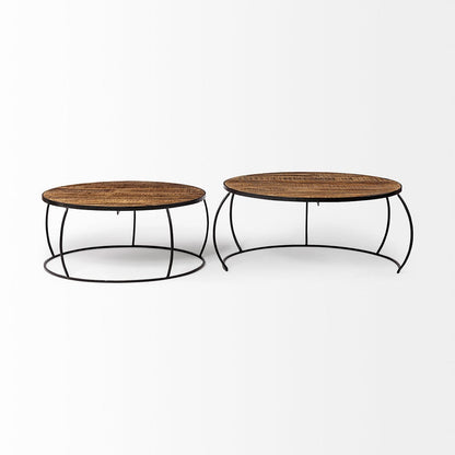 Mercana - Clapp I 41" & 38" Round Brown Wood Top Black Iron Base Nesting Coffee Tables (Set of 2) - 50350_CLOSEOUT view 6