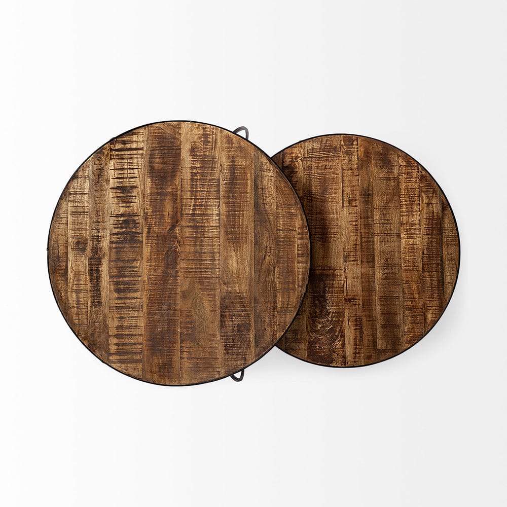Mercana - Clapp I 41" & 38" Round Brown Wood Top Black Iron Base Nesting Coffee Tables (Set of 2) - 50350_CLOSEOUT view 7