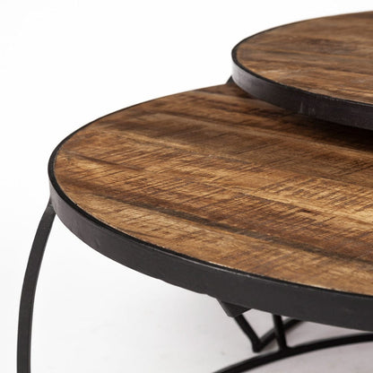 Mercana - Clapp I 41" & 38" Round Brown Wood Top Black Iron Base Nesting Coffee Tables (Set of 2) - 50350_CLOSEOUT view 8