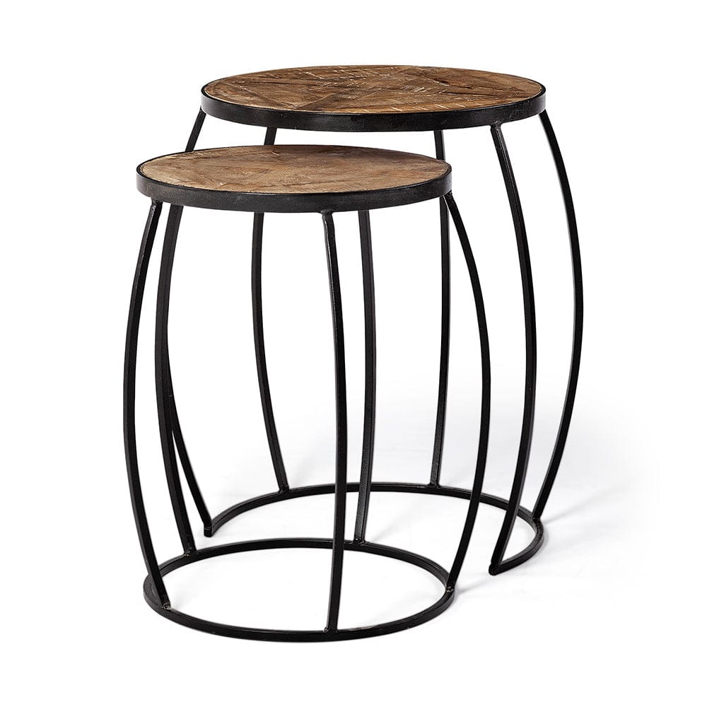 Mercana - Clapp III 20L x 20W Brown Round Wood Top W/ Black Metal Frame Nesting Accent Tables (Set of 2) - 50472 view 1