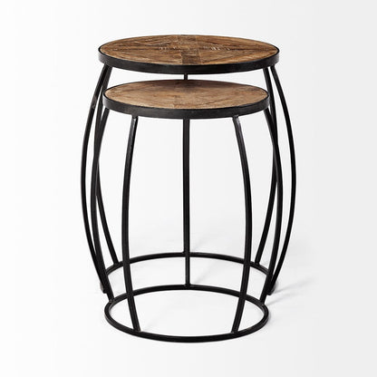 Mercana - Clapp III 20L x 20W Brown Round Wood Top W/ Black Metal Frame Nesting Accent Tables (Set of 2) - 50472 view 2