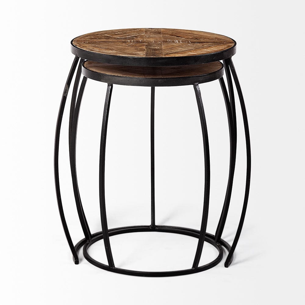 Mercana - Clapp III 20L x 20W Brown Round Wood Top W/ Black Metal Frame Nesting Accent Tables (Set of 2) - 50472 view 3