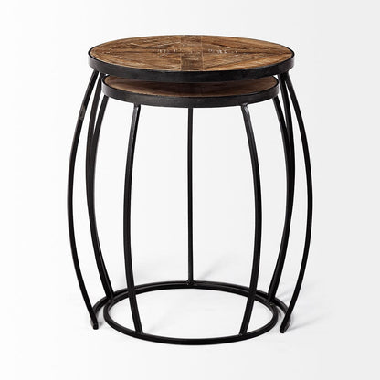 Mercana - Clapp III 20L x 20W Brown Round Wood Top W/ Black Metal Frame Nesting Accent Tables (Set of 2) - 50472 view 3