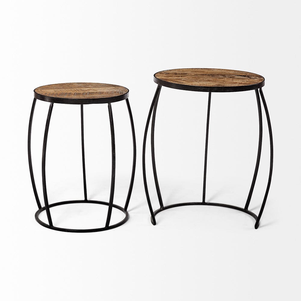 Mercana - Clapp III 20L x 20W Brown Round Wood Top W/ Black Metal Frame Nesting Accent Tables (Set of 2) - 50472 view 4