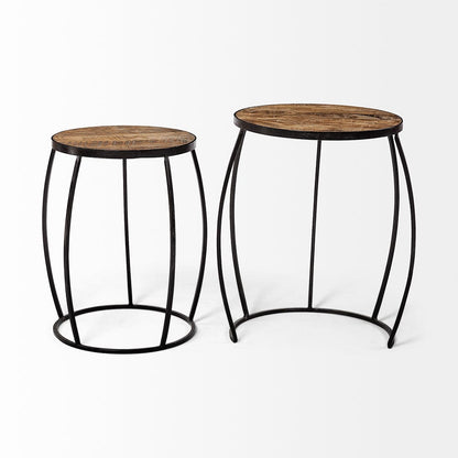 Mercana - Clapp III 20L x 20W Brown Round Wood Top W/ Black Metal Frame Nesting Accent Tables (Set of 2) - 50472 view 4
