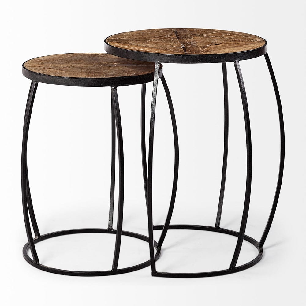 Mercana - Clapp III 20L x 20W Brown Round Wood Top W/ Black Metal Frame Nesting Accent Tables (Set of 2) - 50472 view 5