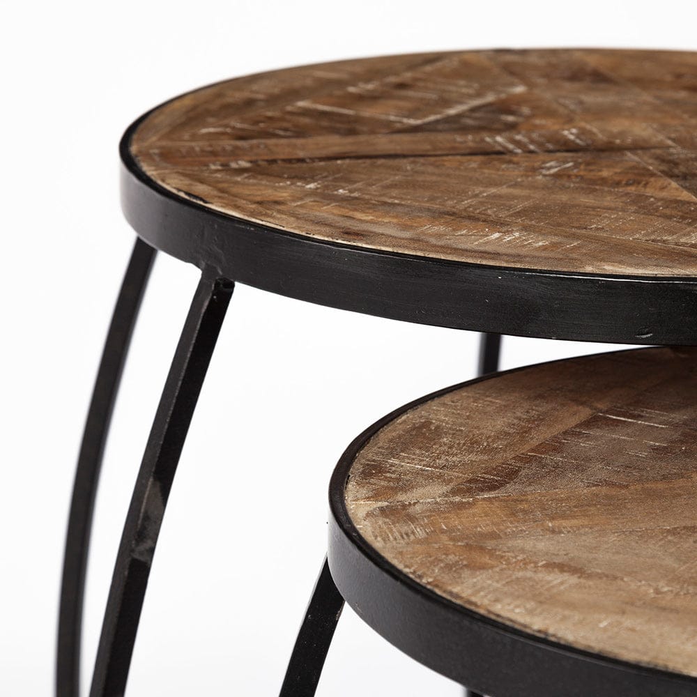 Mercana - Clapp III 20L x 20W Brown Round Wood Top W/ Black Metal Frame Nesting Accent Tables (Set of 2) - 50472 view 8