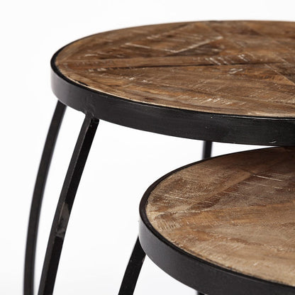 Mercana - Clapp III 20L x 20W Brown Round Wood Top W/ Black Metal Frame Nesting Accent Tables (Set of 2) - 50472 view 8