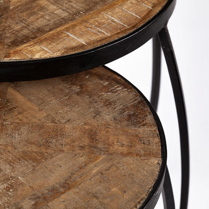 Mercana - Clapp III 20L x 20W Brown Round Wood Top W/ Black Metal Frame Nesting Accent Tables (Set of 2) - 50472 view 9