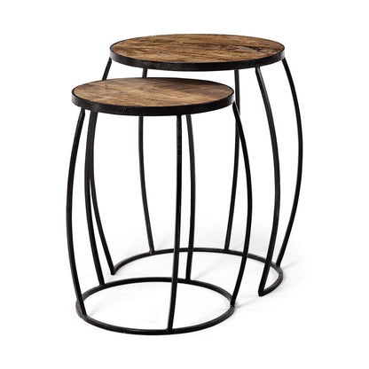 Mercana - Clapp IV 20L x 20W Brown Round Wood Top W/ Black Iron Frame Nesting Accent Tables (Set of 2) - 50473 view 1