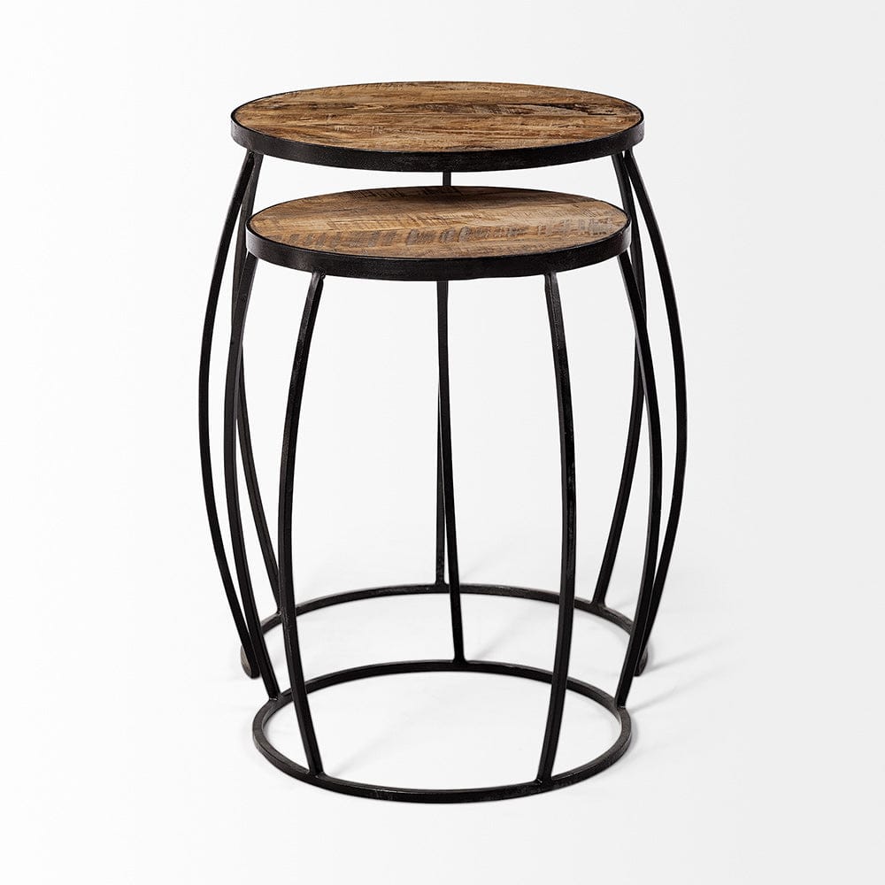 Mercana - Clapp IV 20L x 20W Brown Round Wood Top W/ Black Iron Frame Nesting Accent Tables (Set of 2) - 50473 view 2