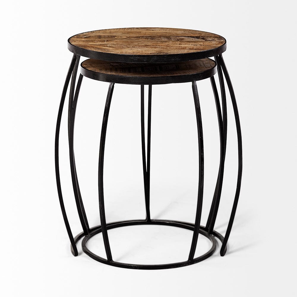 Mercana - Clapp IV 20L x 20W Brown Round Wood Top W/ Black Iron Frame Nesting Accent Tables (Set of 2) - 50473 view 3