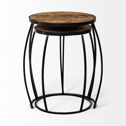Mercana - Clapp IV 20L x 20W Brown Round Wood Top W/ Black Iron Frame Nesting Accent Tables (Set of 2) - 50473 view 3