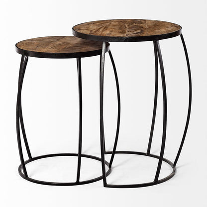 Mercana - Clapp IV 20L x 20W Brown Round Wood Top W/ Black Iron Frame Nesting Accent Tables (Set of 2) - 50473 view 4