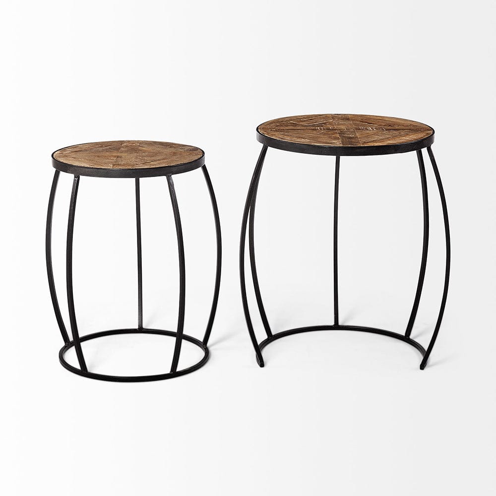 Mercana - Clapp IV 20L x 20W Brown Round Wood Top W/ Black Iron Frame Nesting Accent Tables (Set of 2) - 50473 view 6