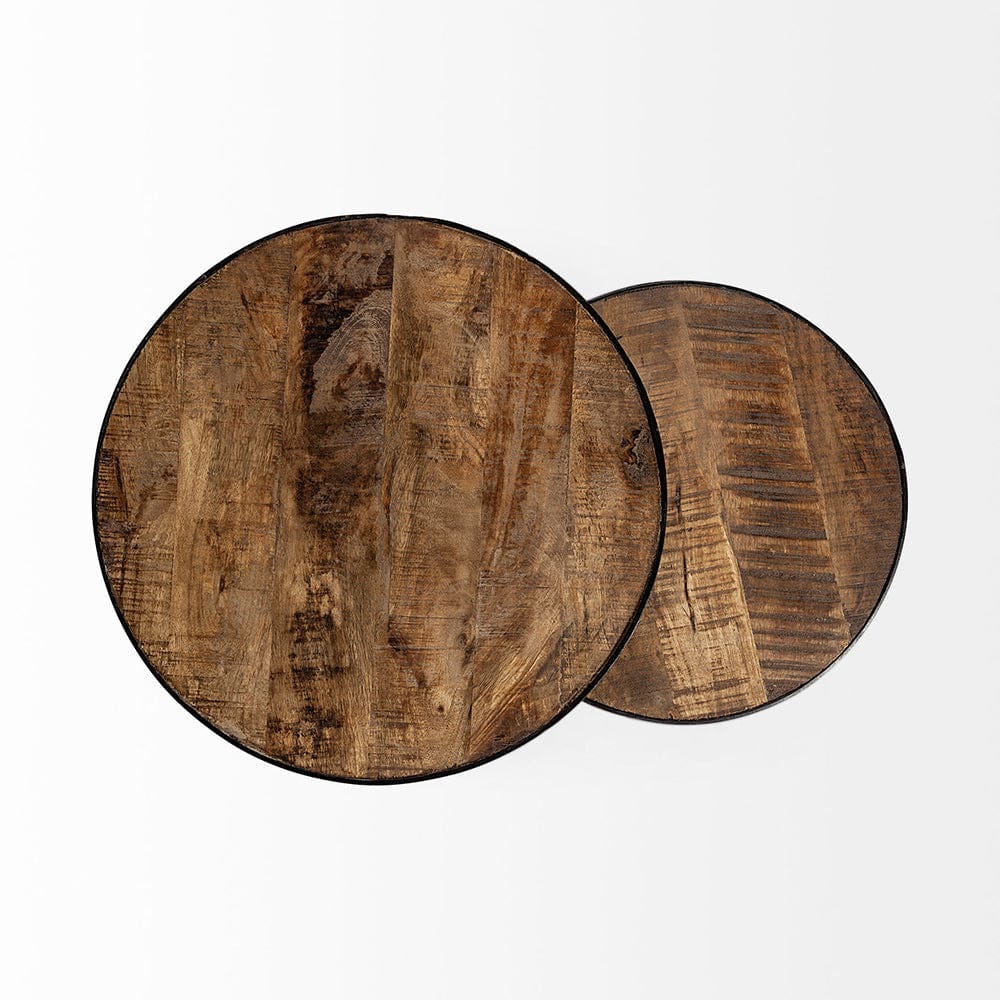 Mercana - Clapp IV 20L x 20W Brown Round Wood Top W/ Black Iron Frame Nesting Accent Tables (Set of 2) - 50473 view 7