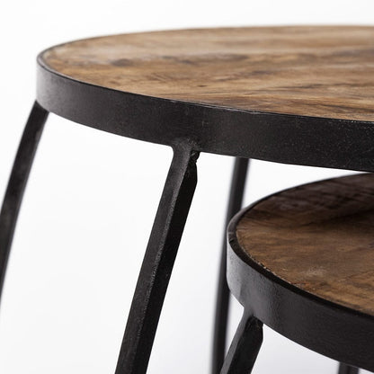 Mercana - Clapp IV 20L x 20W Brown Round Wood Top W/ Black Iron Frame Nesting Accent Tables (Set of 2) - 50473 view 8