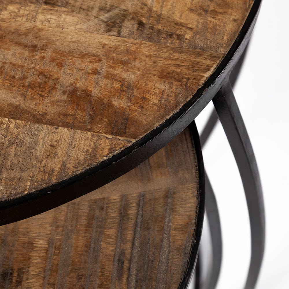Mercana - Clapp IV 20L x 20W Brown Round Wood Top W/ Black Iron Frame Nesting Accent Tables (Set of 2) - 50473 view 9