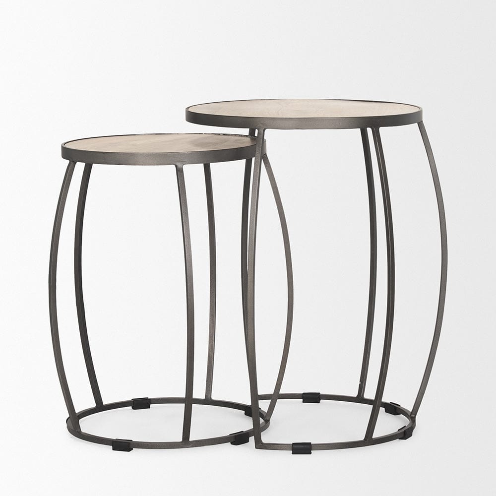 Mercana - Clapp Round Light Brown W/ White Wash Wood and Silver Metal Nesting Accent Tables (Set of 2) - 70595 view 2
