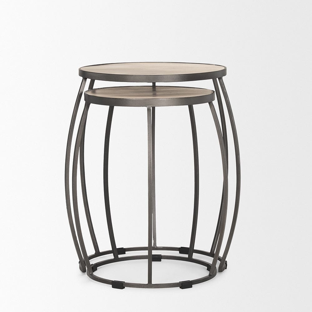 Mercana - Clapp Round Light Brown W/ White Wash Wood and Silver Metal Nesting Accent Tables (Set of 2) - 70595 view 3