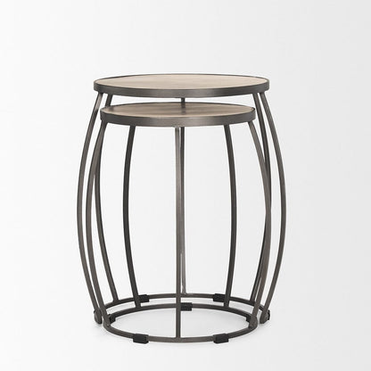 Mercana - Clapp Round Light Brown W/ White Wash Wood and Silver Metal Nesting Accent Tables (Set of 2) - 70595 view 3