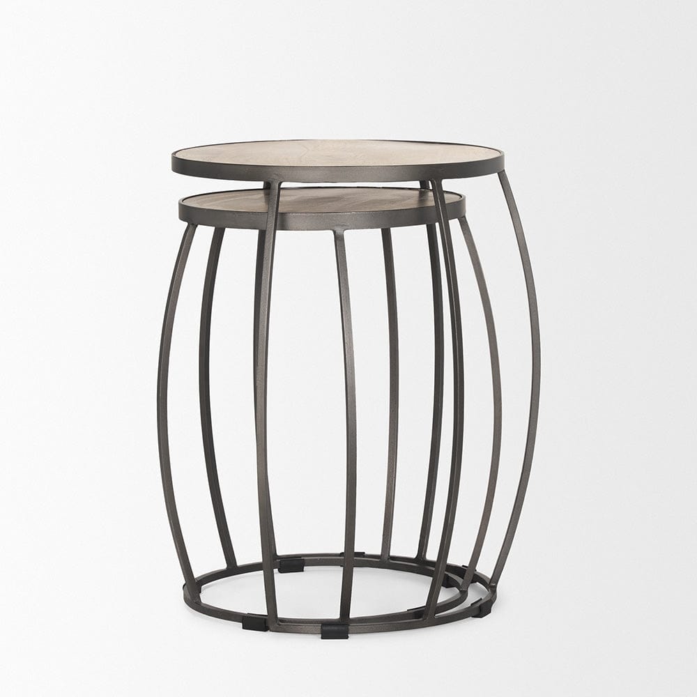 Mercana - Clapp Round Light Brown W/ White Wash Wood and Silver Metal Nesting Accent Tables (Set of 2) - 70595 view 4