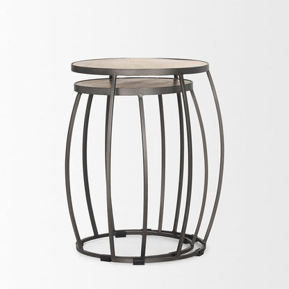 Mercana - Clapp Round Light Brown W/ White Wash Wood and Silver Metal Nesting Accent Tables (Set of 2) - 70595 view 4