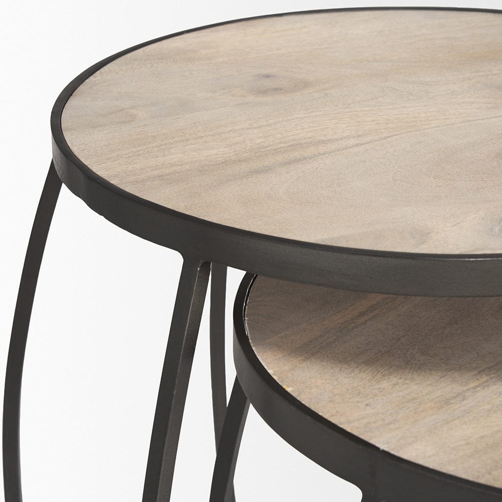 Mercana - Clapp Round Light Brown W/ White Wash Wood and Silver Metal Nesting Accent Tables (Set of 2) - 70595 view 5
