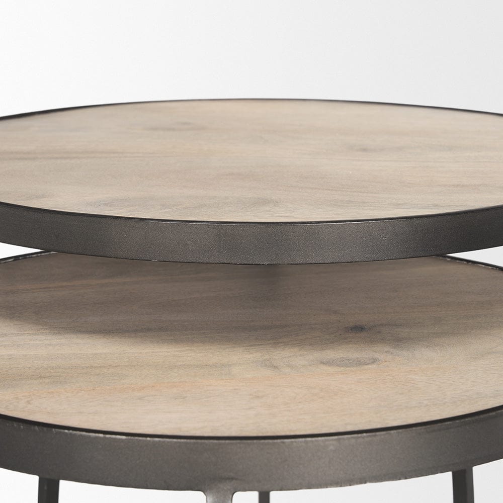 Mercana - Clapp Round Light Brown W/ White Wash Wood and Silver Metal Nesting Accent Tables (Set of 2) - 70595 view 6