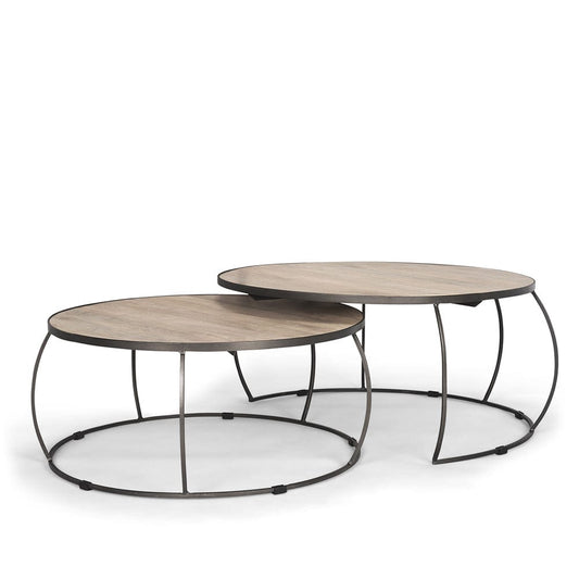 Mercana - Clapp Round Light Brown W/ White Wash Wood and Silver Metal Nesting Coffee Tables (Set of 2) - 70594 view 1