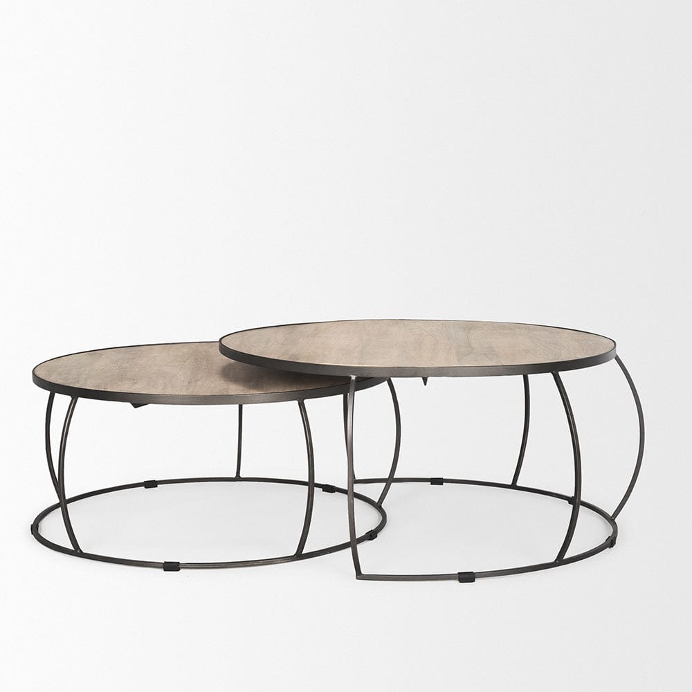 Mercana - Clapp Round Light Brown W/ White Wash Wood and Silver Metal Nesting Coffee Tables (Set of 2) - 70594 view 2