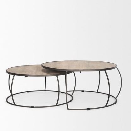 Mercana - Clapp Round Light Brown W/ White Wash Wood and Silver Metal Nesting Coffee Tables (Set of 2) - 70594 view 2