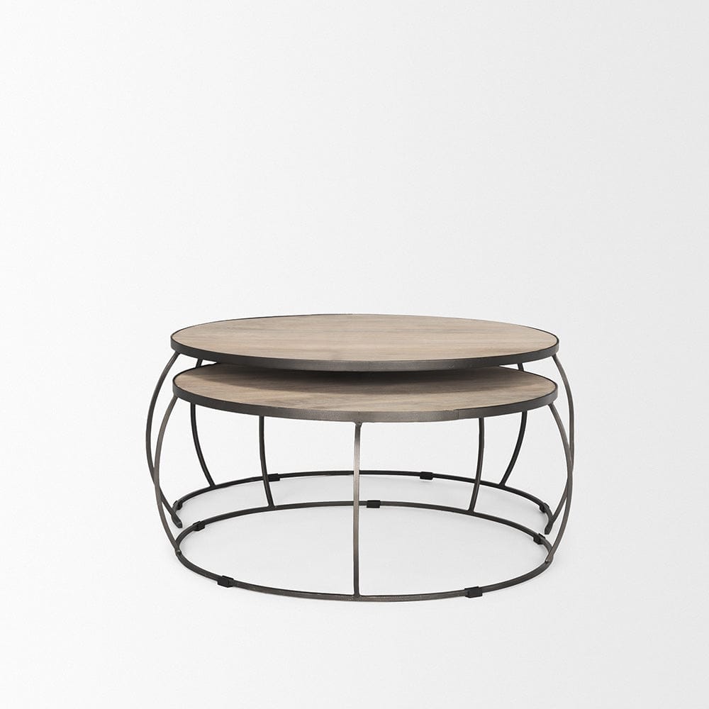 Mercana - Clapp Round Light Brown W/ White Wash Wood and Silver Metal Nesting Coffee Tables (Set of 2) - 70594 view 3