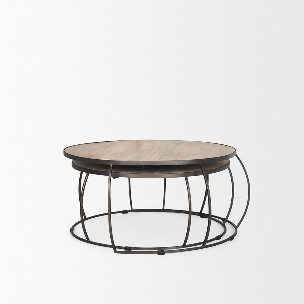 Mercana - Clapp Round Light Brown W/ White Wash Wood and Silver Metal Nesting Coffee Tables (Set of 2) - 70594 view 4