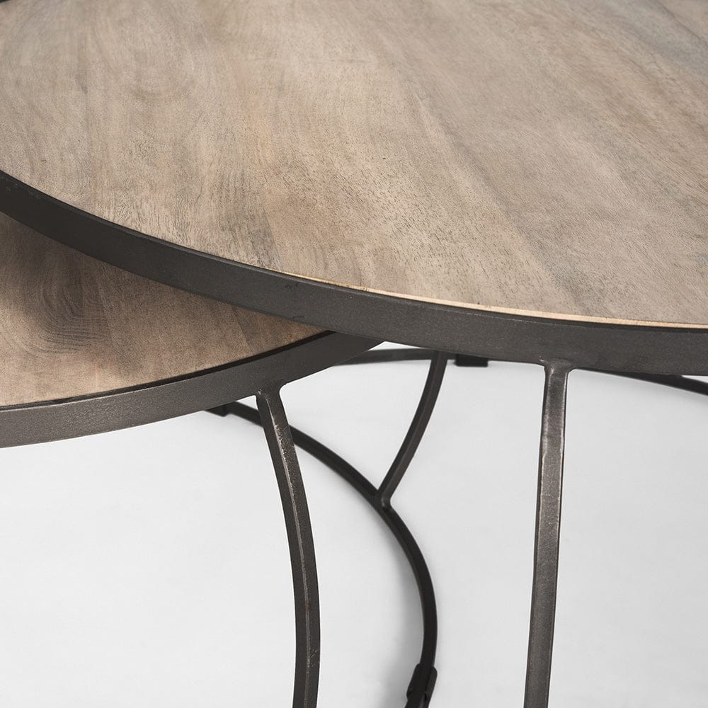 Mercana - Clapp Round Light Brown W/ White Wash Wood and Silver Metal Nesting Coffee Tables (Set of 2) - 70594 view 5