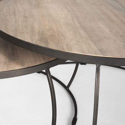 Mercana - Clapp Round Light Brown W/ White Wash Wood and Silver Metal Nesting Coffee Tables (Set of 2) - 70594 view 5