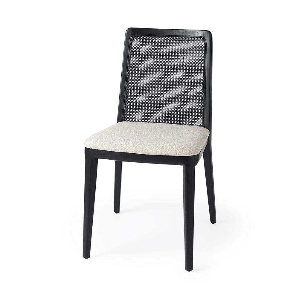 Mercana - Clara Black Wood W/ Cream Fabric Seat and Cane Back Armless Dining Chair (Set of 2) - 69350 view 1