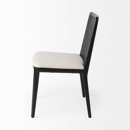 Mercana - Clara Black Wood W/ Cream Fabric Seat and Cane Back Armless Dining Chair (Set of 2) - 69350 view 3
