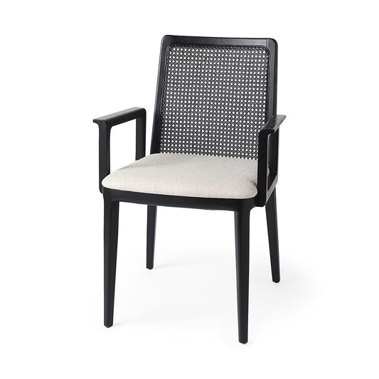 Mercana - Clara Black Wood W/ Cream Fabric Seat and Cane Back Dining Chair - 69352 view 1