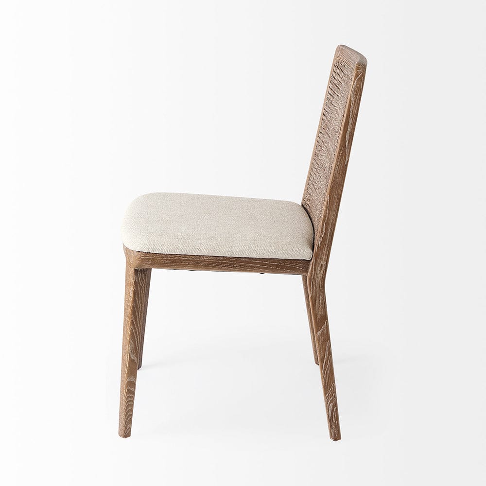 Mercana - Clara Light Brown Wood W/ Cream Fabric Seat and Cane Back Armless Dining Chair (Set of 2) - 69349 view 3