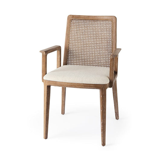 Mercana - Clara Light Brown Wood W/ Cream Fabric Seat and Cane Back Dining Chair - 69351 view 1